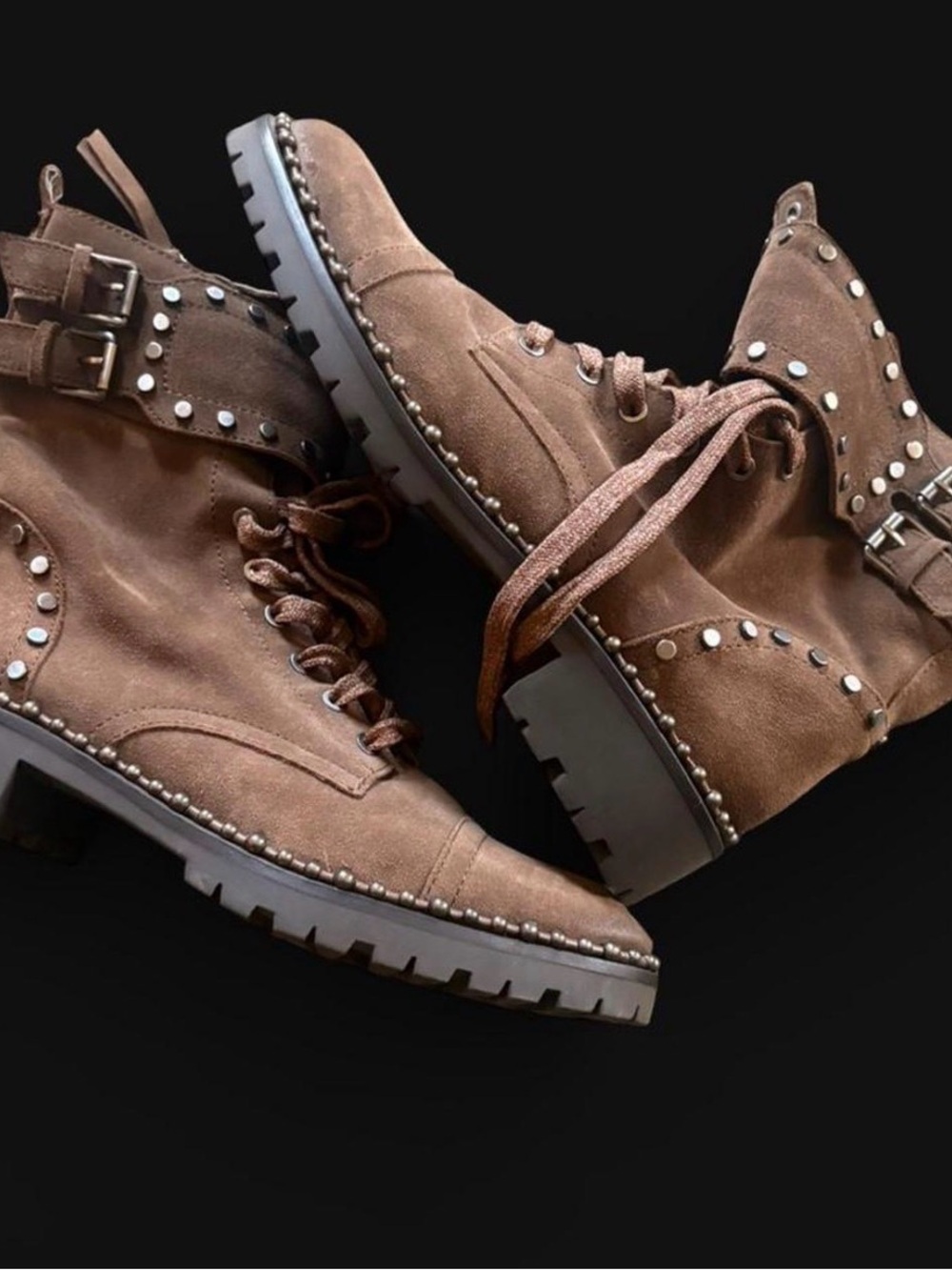 Sam Edelman Brown Suede Studded Lace-Up Ankle Boots